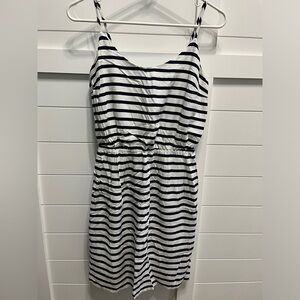 White and navy striped dress
